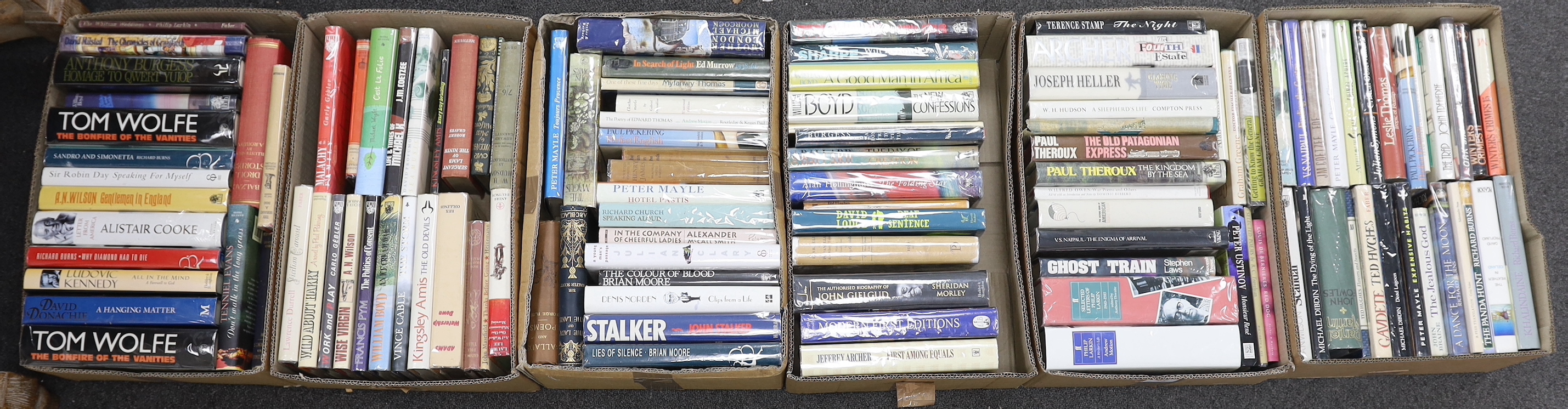 A large collection of modern first editions and literature, including books by Jeffrey Archer, John Braine, Richard Burns, J. M. Coetze, Michael Dibdin, John Fowles, Graham Greene, Joseph Heller, Peter Mayle, V. S. Naipa